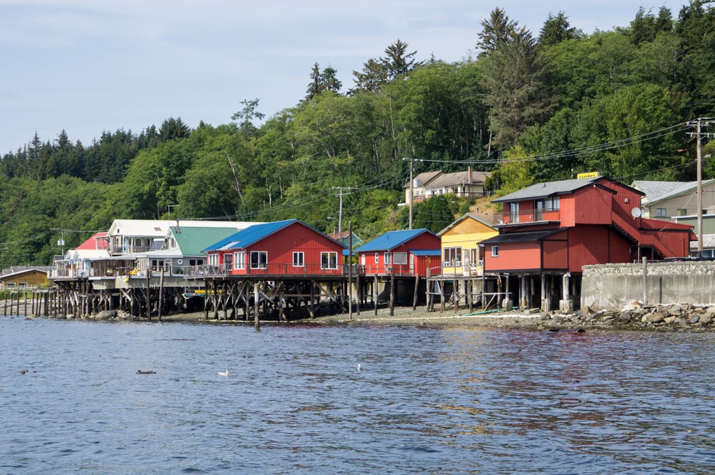 Waterfront buildings on stilts in Alert Bay BC - a visit to Alert Bay is on the best things to do in North Vancouver Island