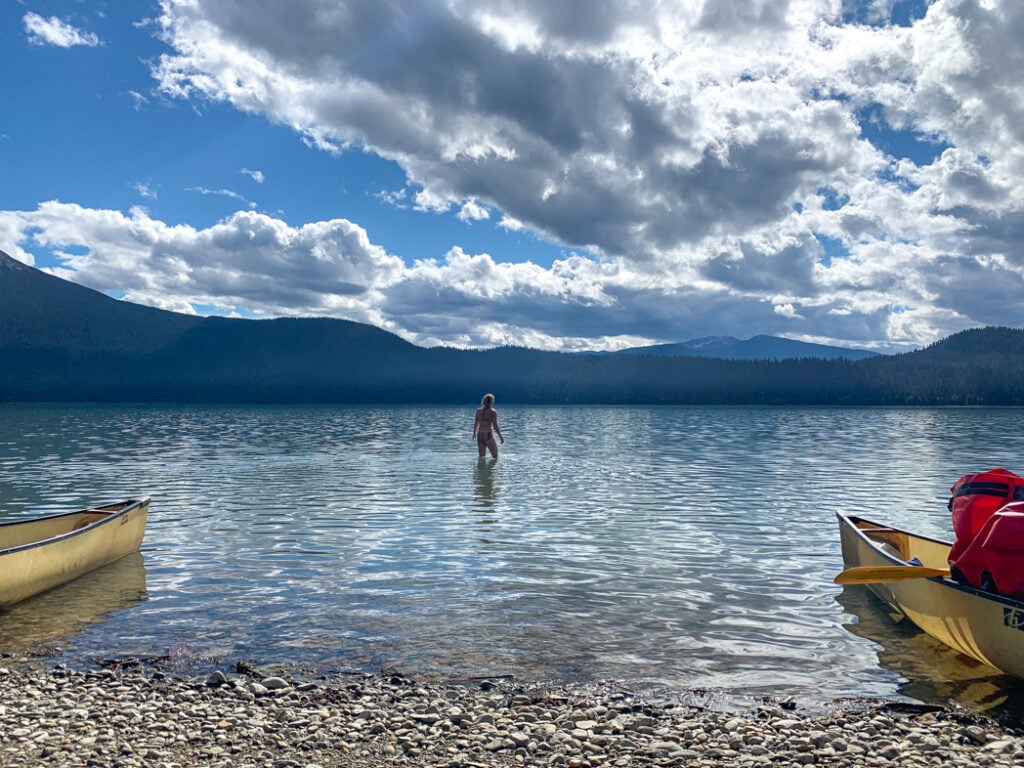 Swimming in Sandy Lake in Bowron Lake Provincial Park
